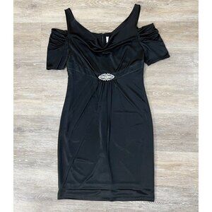 Marc Bouwer Sz 6 Black Cold Shoulder Acetate Satin Empire Waist Formal Dress